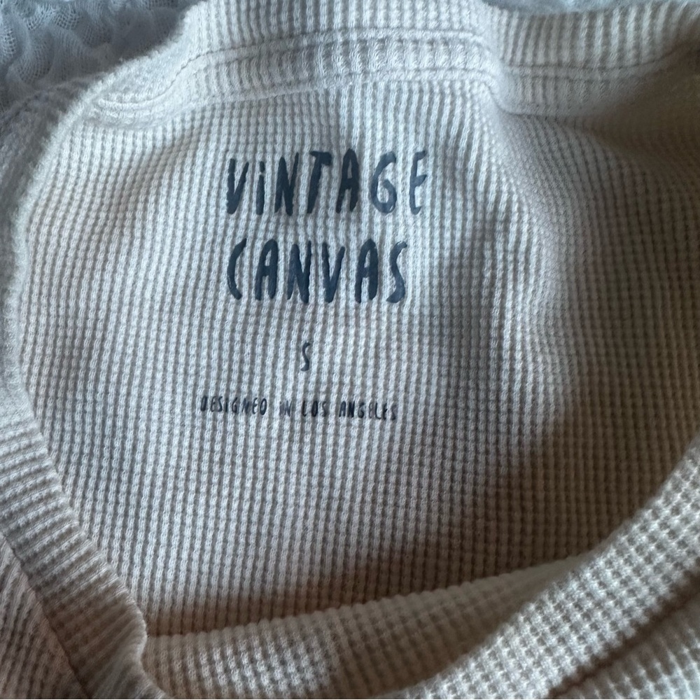 Waffle Knit Oversized Tee Cream Small Slouchy Thermal Top Casual - Picture 4 of 7